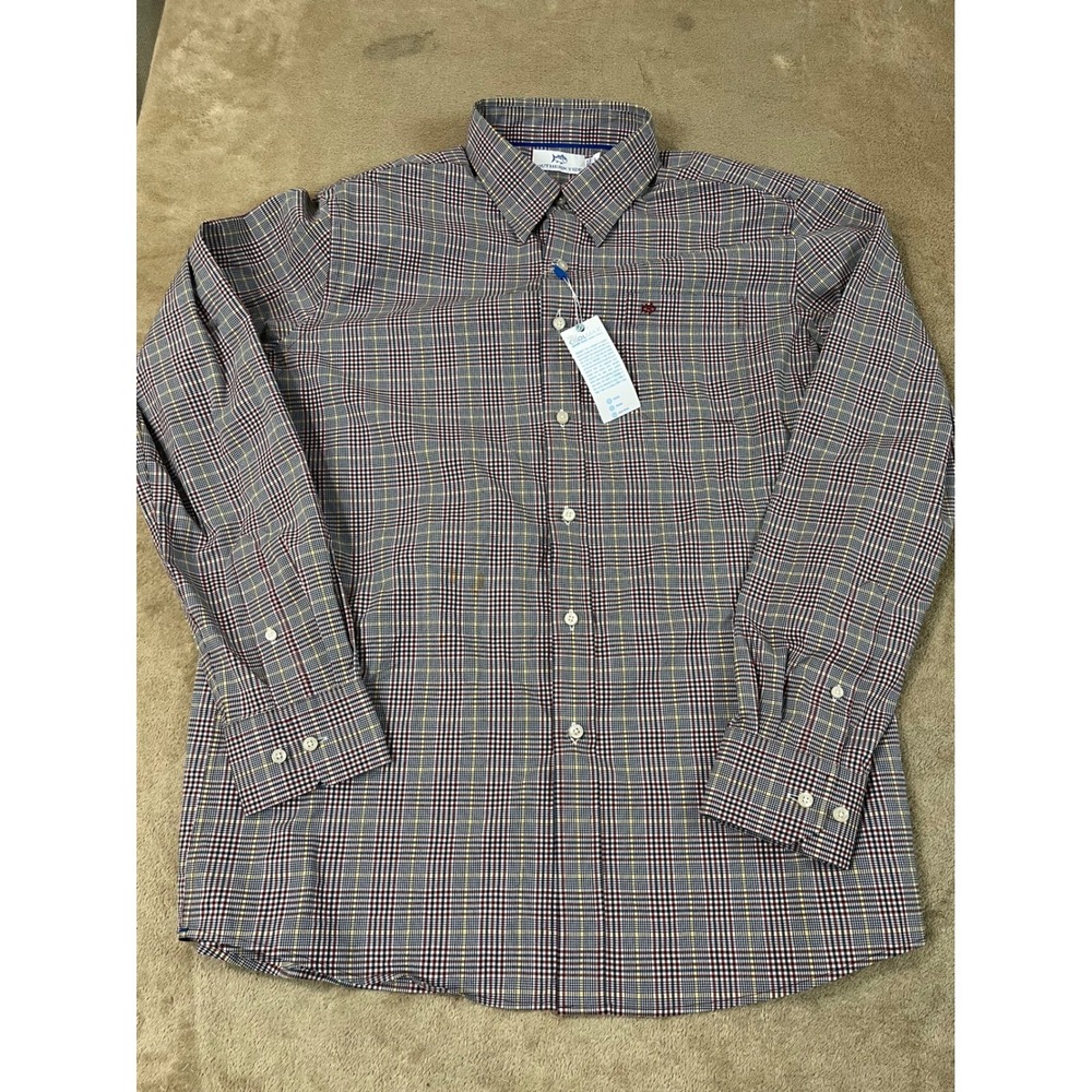 Southern Tide Muscadine Charleston Brunswick Men L Blue Plaid Cotton L/S NEW def